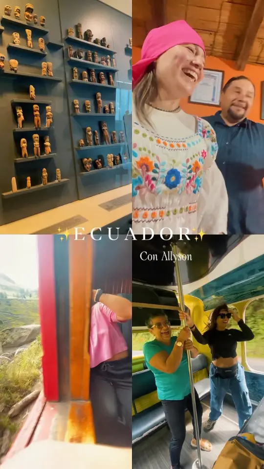 Reel cover: a collage of crafts, a train and travellers, Ecuador con Allyson